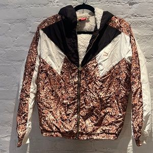 PUMA sz M zip up leopard hooded fleece lined windbreaker